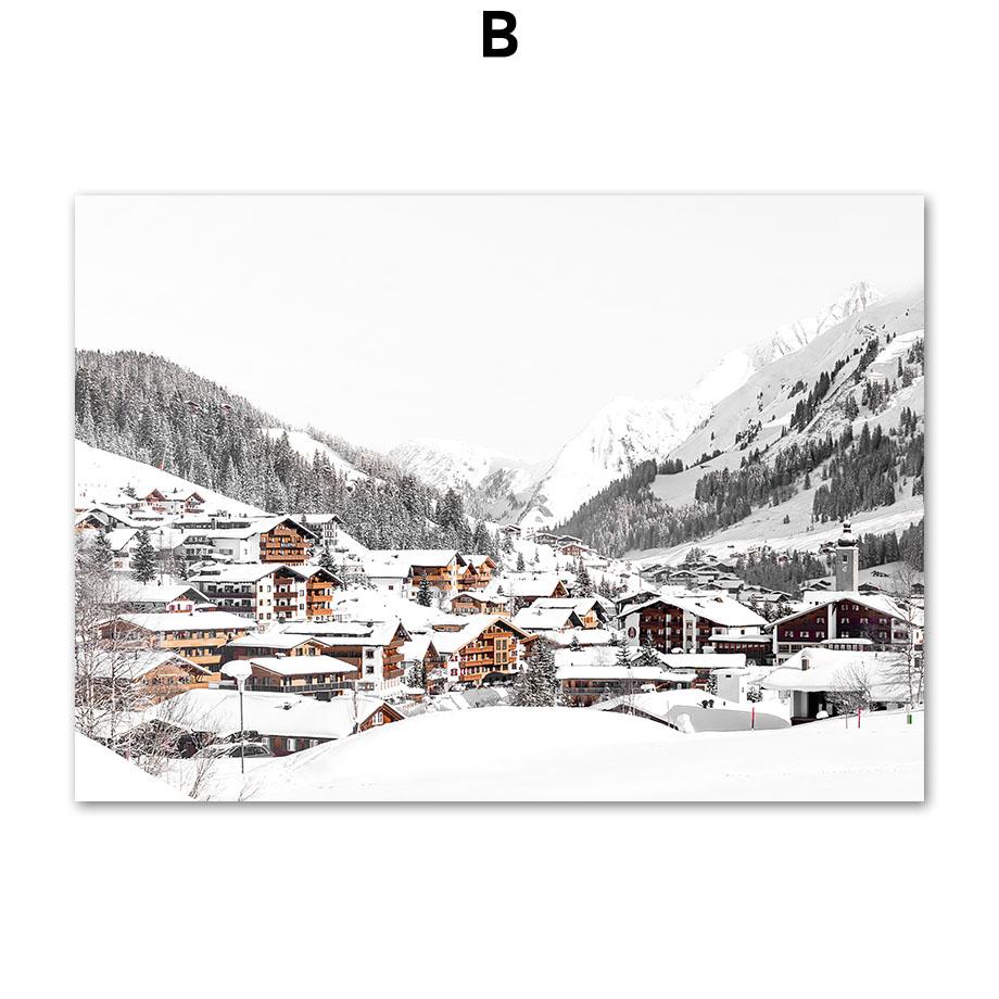 Sheep Deer Squirrel Snow Mountain Bridge Pine Wall Art Canvas Painting Posters And Prints Wall Pictures For Living Room Decor