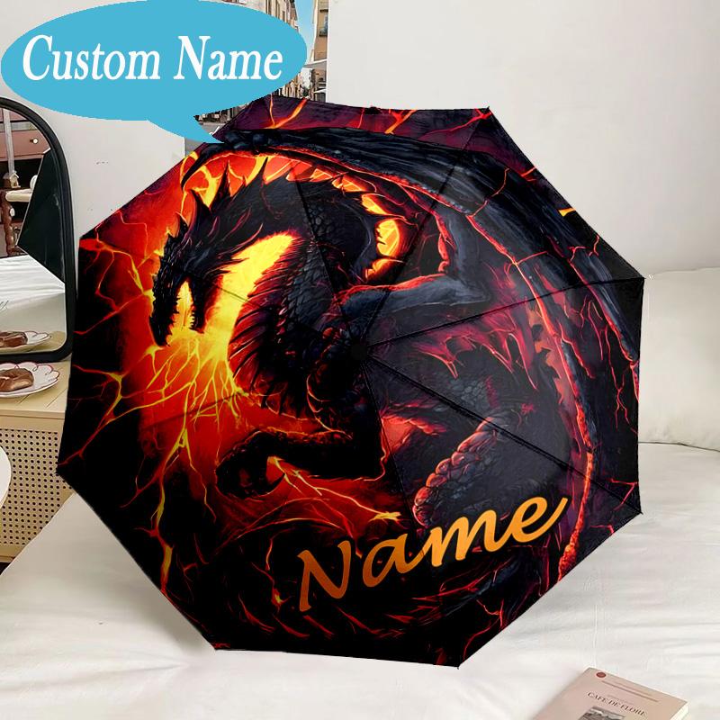 Custom Name Umbrella Fiery Dragon's Majesty Umbrella 8-Frame for Travel, Camping, Casual Lightweight Portable, Essential for Family Gifts
