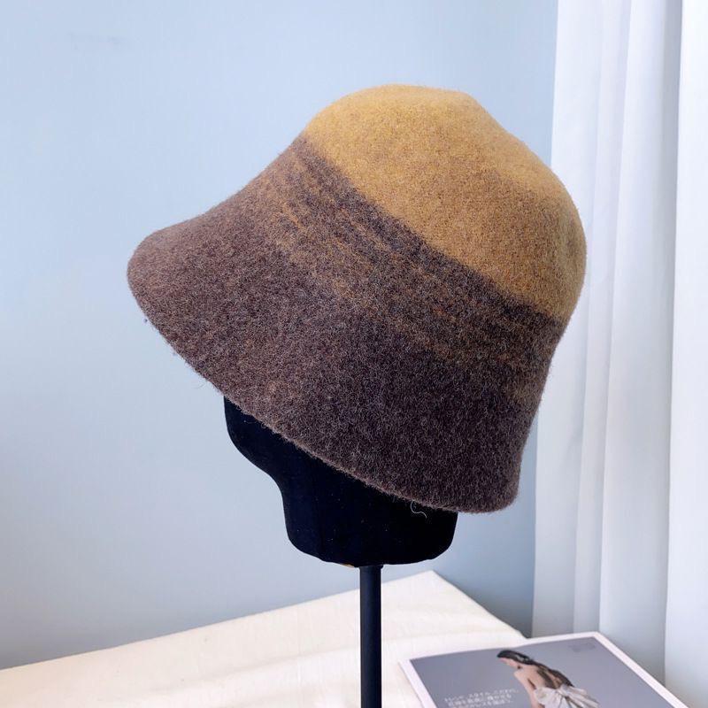 Autumn and winter gradual change color wool bucket hat women casual versatile fashion British middle-aged basin hat tide