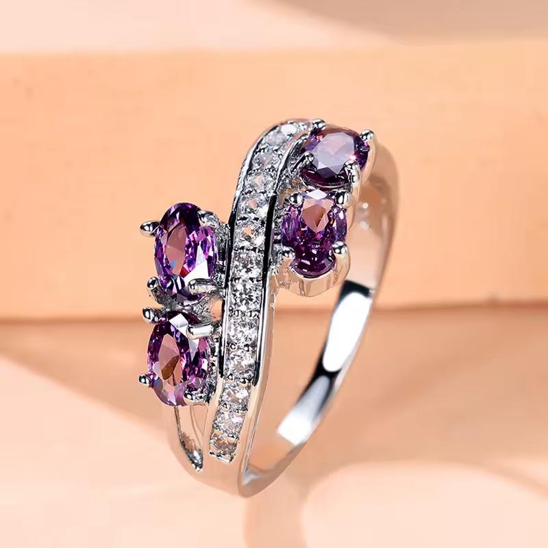 Silver Lilac Cubic Zirconia Ring Surgical Steel Size 23