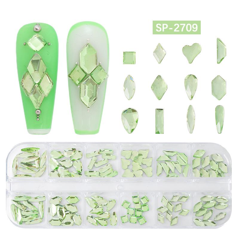 "12-Grid Irregular AB Glass Diamonds for Nail Art"