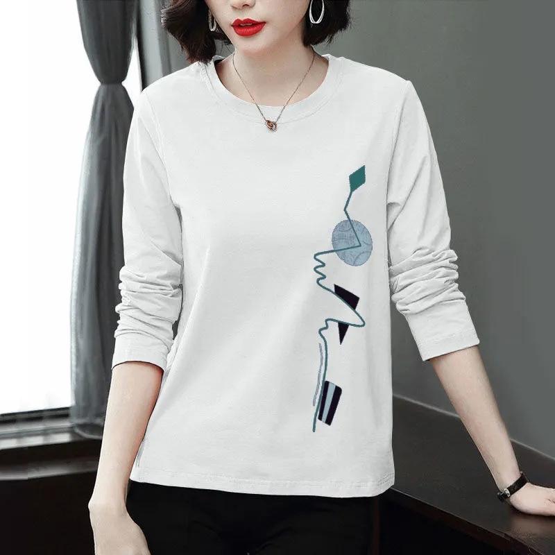 WTEMPO Women's Spring Summer Loose Cotton Round Collar Tops Shirts Female Long Sleeve Large Size Printed Casual Blouses