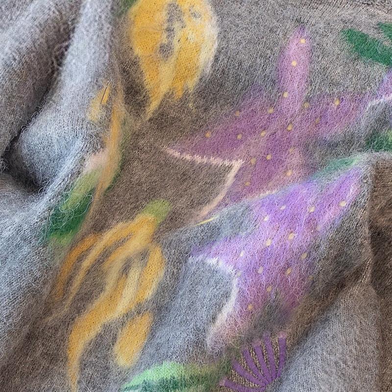 Women's Artistic Floral Print Loose Knit Sweater