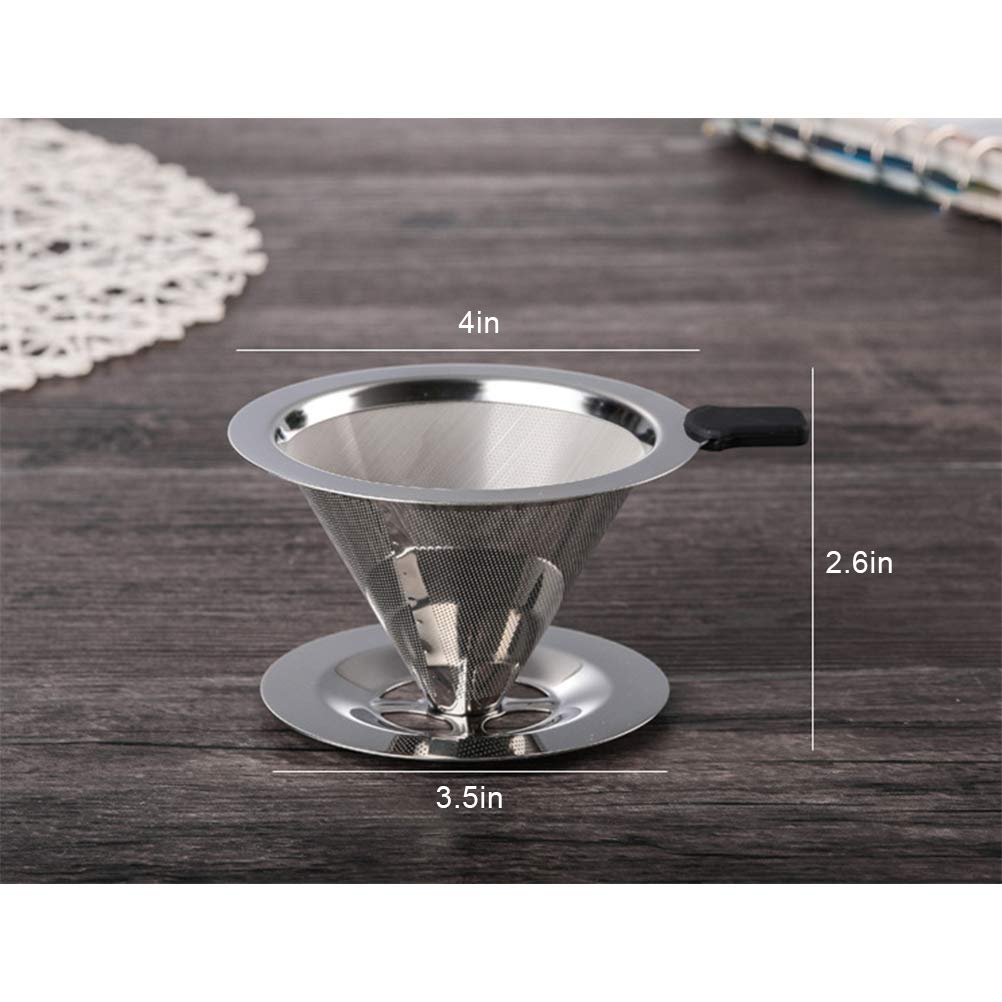 Vanow Coffee Dripper with Stainless Steel Filter, Double-Layer Mesh, No Paper Filter Required, Dishwasher Safe, Silver, 10.396.5cm, Handmade Coffee