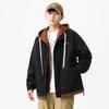 Men's Spring and Autumn Casual Jacket Men's Jacket Spring Men's Versatile Fake Two Contrasting Hooded Loose Jacket Top