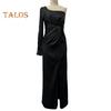 Vestido de noite feminino, um ombro, sem mangas, bainha dividida, cor sólida, cintura fina, plissado, cor sólida, ombro de fora, baile, coquetel, festa, vestido longo, vestido de baile