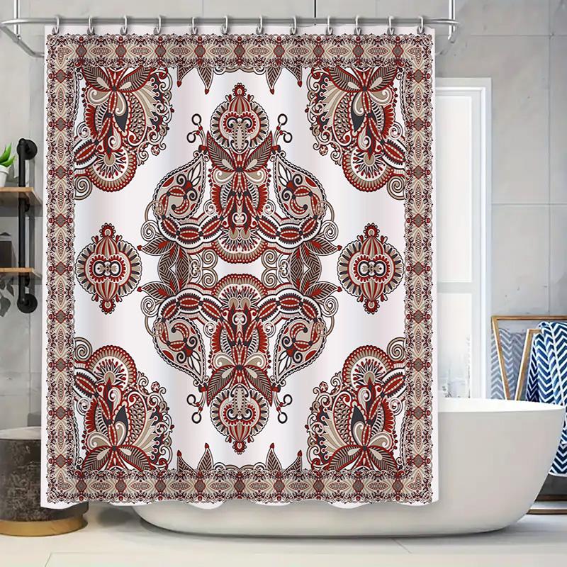 

Vintage Boho Shower Curtain With Floral Print Decorative Bathtub Cover 3D Printing Waterproof Fabric Multiple Sizes Available W60H190(CM)-1 Pcs