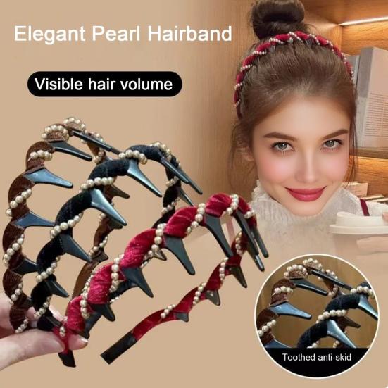 Elegant Faux Pearl Headband Vintage Fluffy Hair Hoops Fashion Hair Accessories for Parties And Weddings