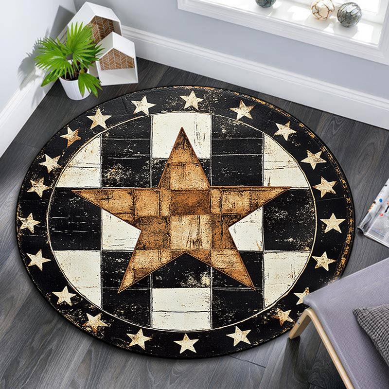 Rustic Star Round Area Rug,Carpet Rug for Living Room Bedroom Sofa Playroom Decor,Non-slip Floor Mat