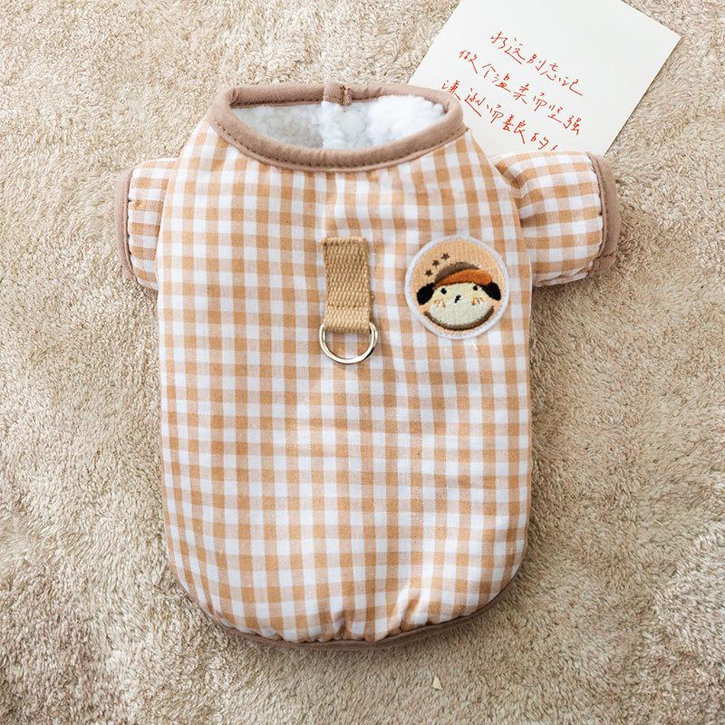 Cat clothes, autumn and winter, Japan and Korea, simple plaid can be pulled, cotton-padded clothes, puppies, dogs, two feet, pet cat clothes