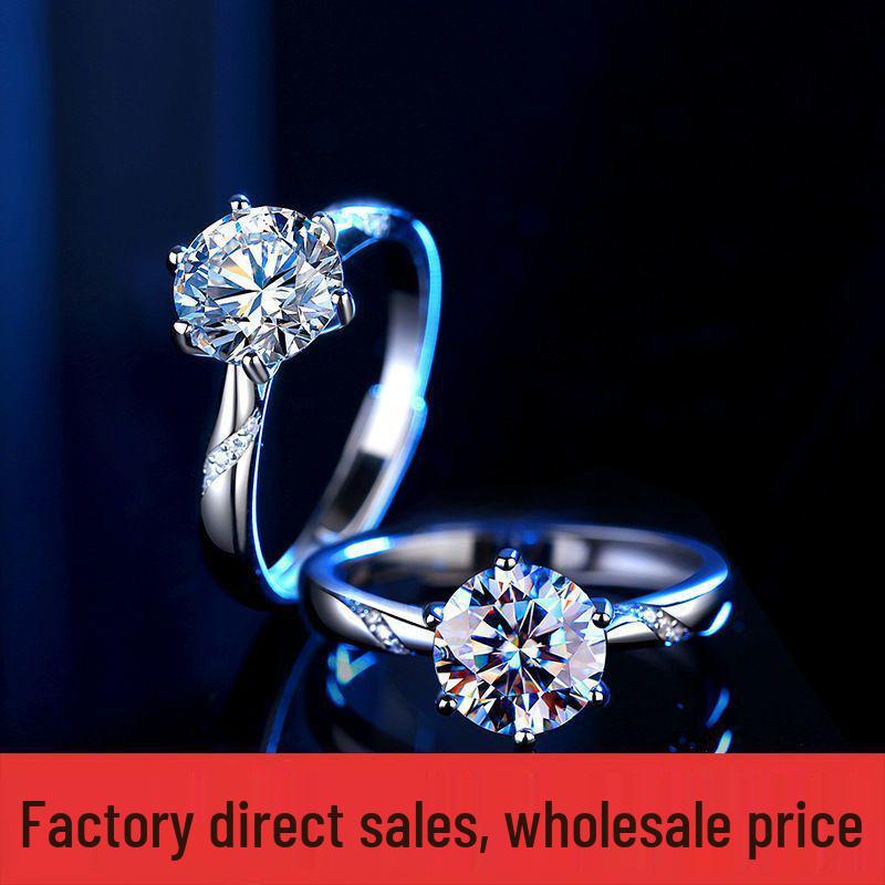 One Carat Moissanite Six-Prong Sterling Silver Ring with GRA Certification - Perfect for Proposal or Qixi Gift, S925