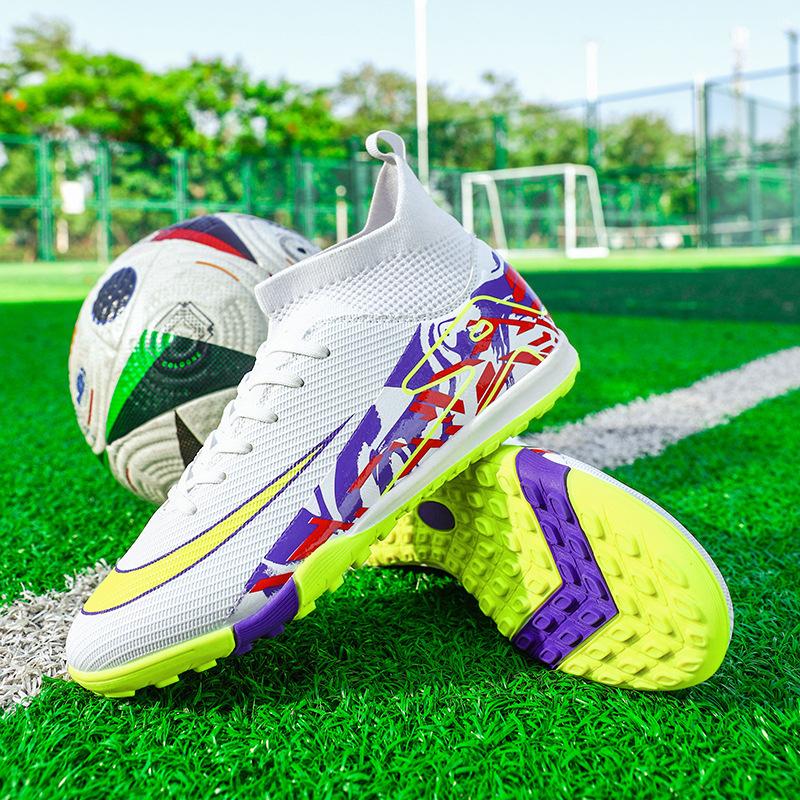 High-top football shoes fly-woven seamless AG nails artificial grass boys and girls adolescent students training shoes