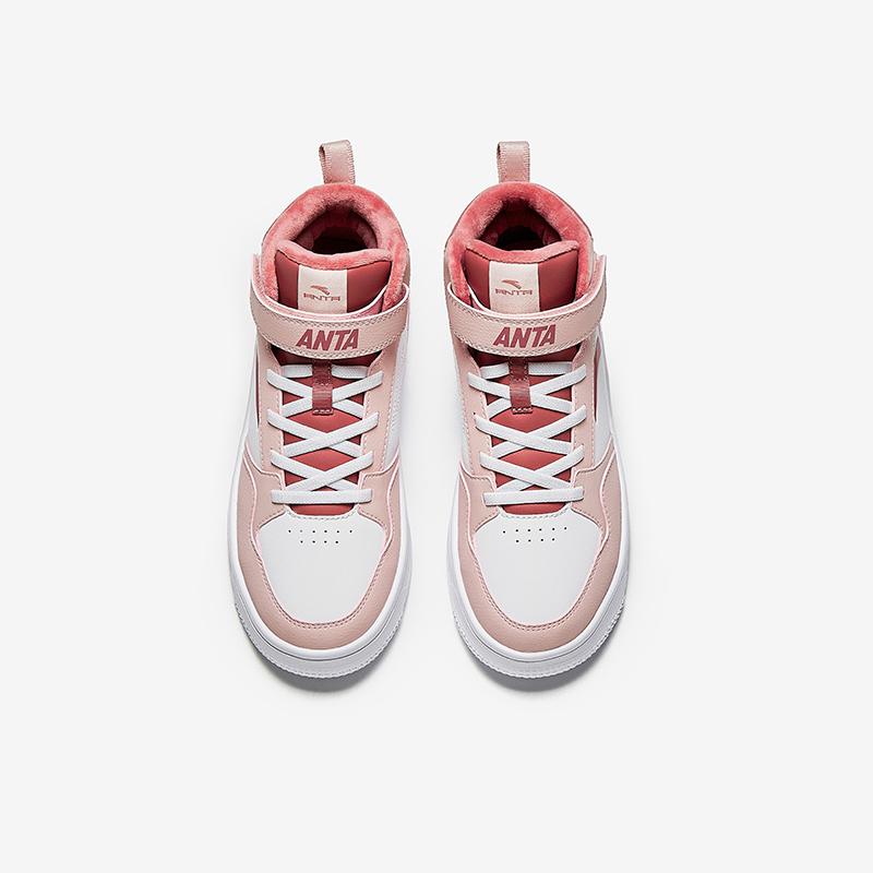 Anta Kids Synthetic Leather Outdoor Series Fleece Lightweight Shock Absorbing Warm High Top Kids Skate Shoes Kids Skate Shoes White Pink A22446939-1