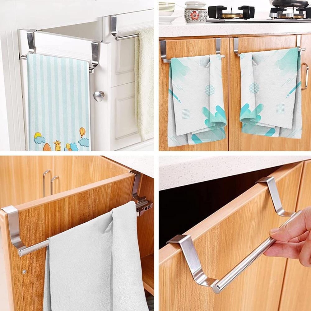 Kitchen cabinet towel rack, 9-inch professional wall-mounted towel bar, can be universally installed on cabinet doors, set of 2, silver
