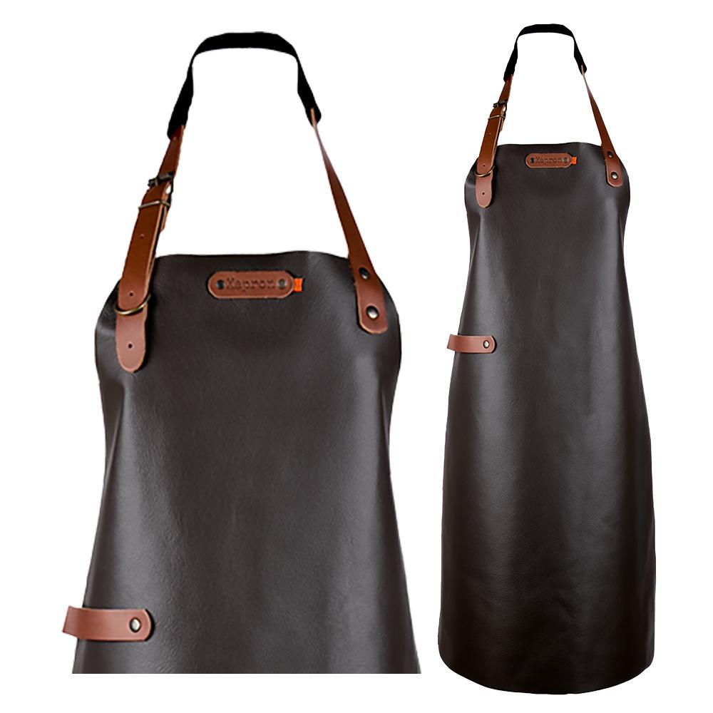 Waterproof PU Leather Hanging Neck Apron - Oil-Proof BBQ & Barista Style