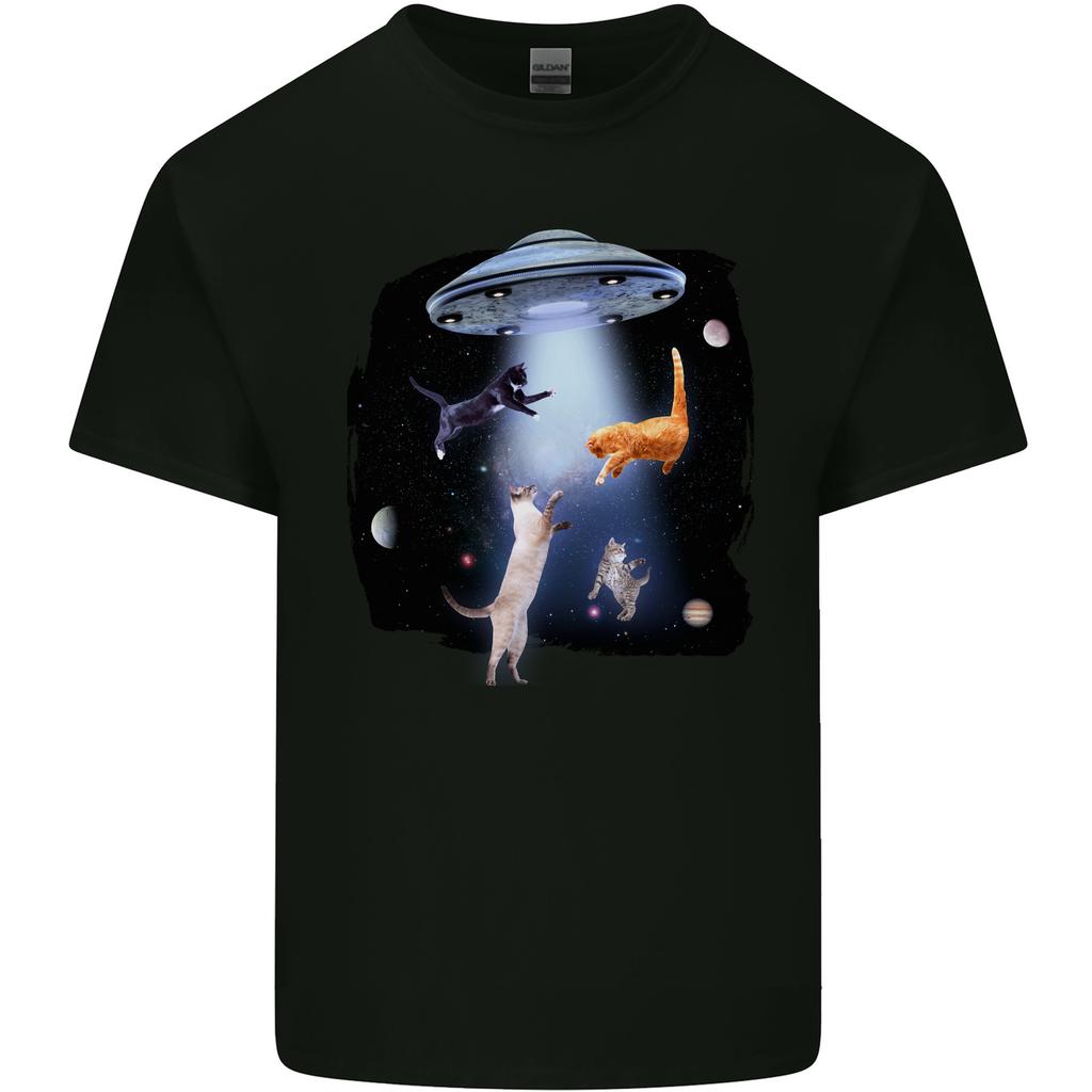Cat Abduction Alien UFO Unisexs Light Cotton TShirt