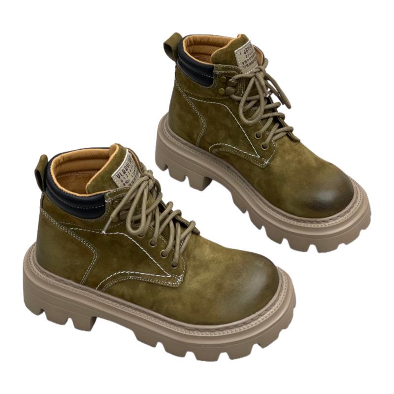 High-top Boots, Autumn Thick-soled Work Boots, Soft Leather Women's Boots and Women's Shoes