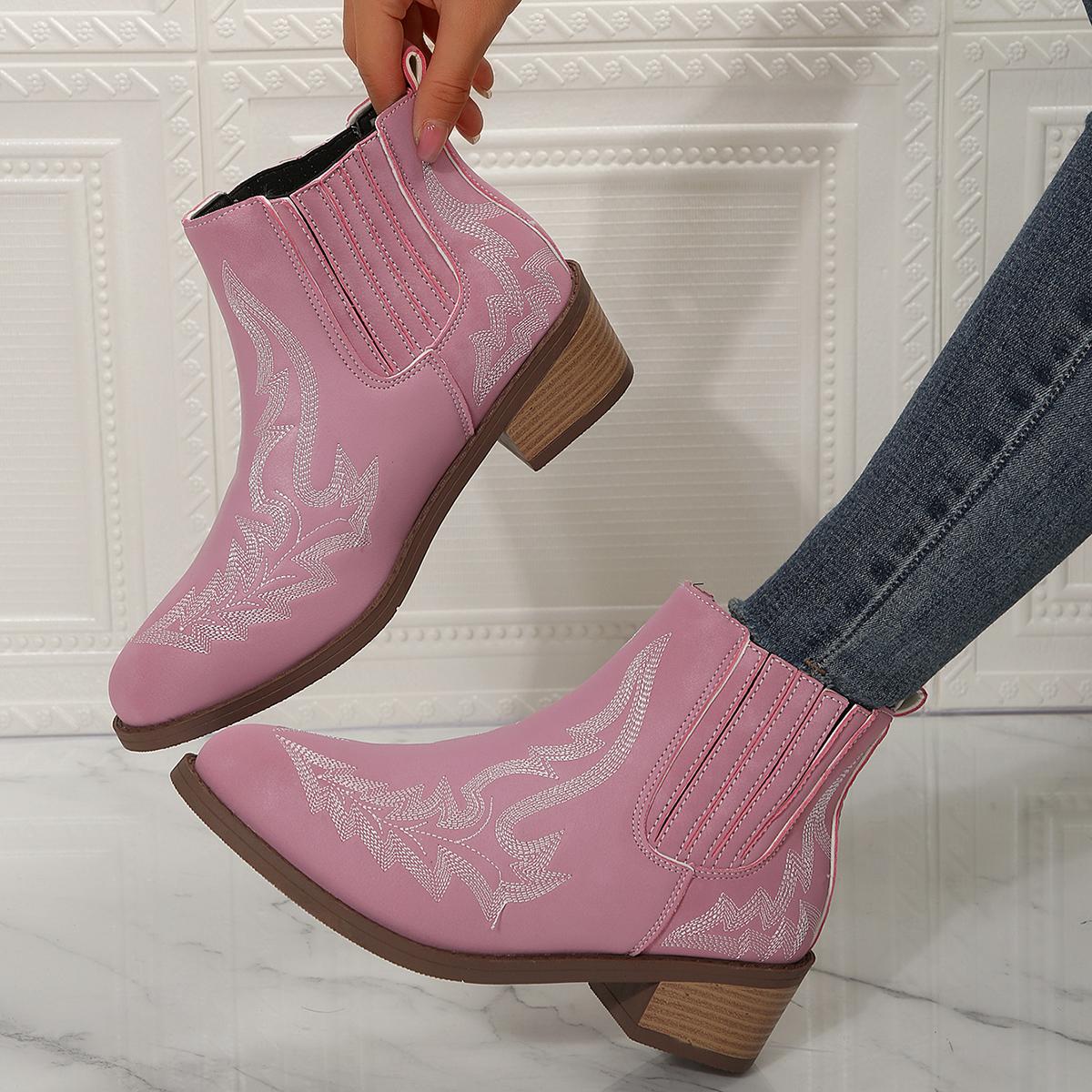 

Модне жіноче взуття 2024 року, жіночі чоботи, модні вишивальні чоботи, сучасні жіночі сексуальні чоботи до щиколотки з гострим носком, жіноче взуття 42 рожевий