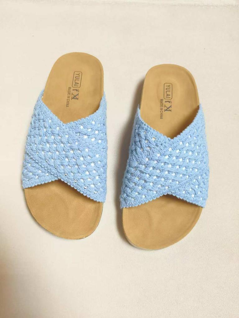 Cross-strap Knitted Slippers Women's Summer Wear New Retro Thick-bottomed Beach Vacation Cool Slippers