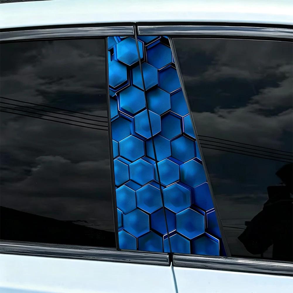 2pcs DIY Honeycomb Image Car Window Pillar Sticker Cool Car Sticker Vinyl Sticker Suitable For Car Door Pillars