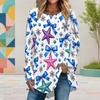 Women Plus Size White Christmas Printed Round Neck Long Sleeve Loose High Low Hem Shirt