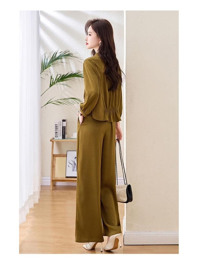 2025 Women's Spring Fashion Set: Stand-Up Collar Jacket & Wide Leg Pants