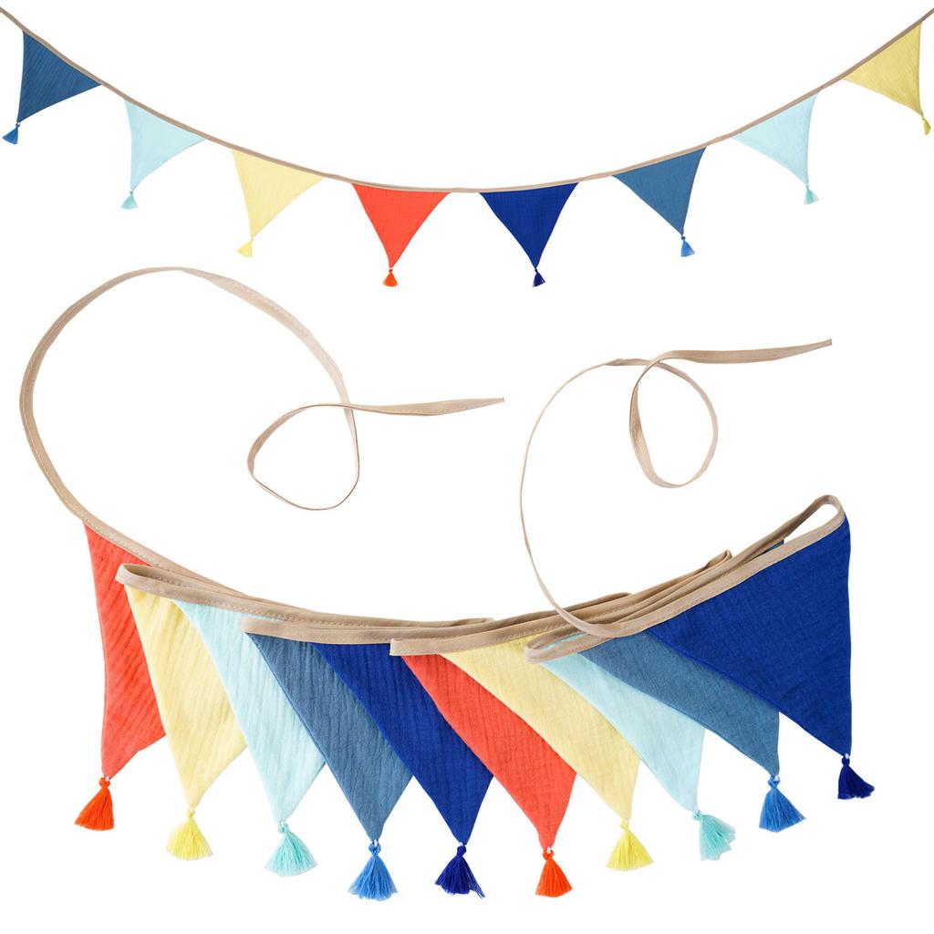 Fade Resistant Cotton Crepe Fabric Bunting Triangle Pennant Children's Room Wall Hanging Party Accessories