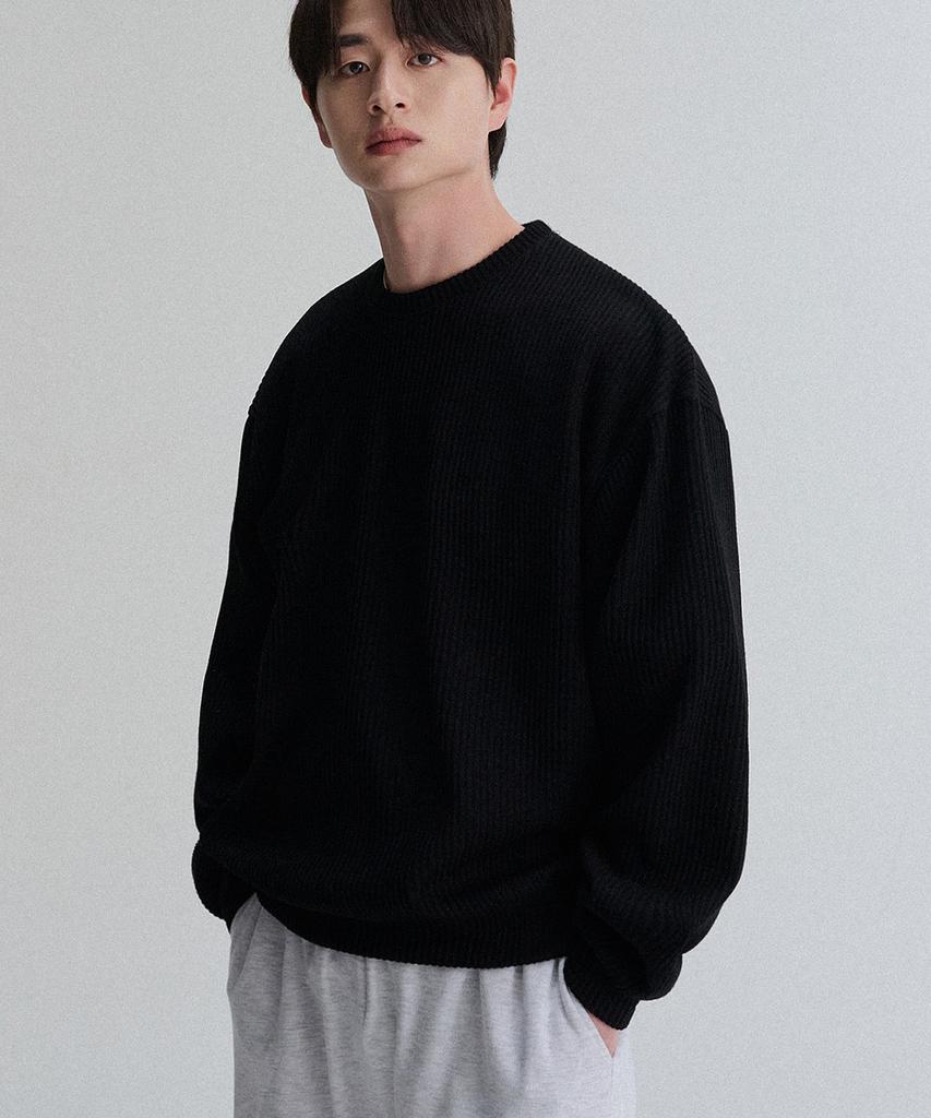 CREEDMENS Simple Rib Over Knit Fabric (Black)