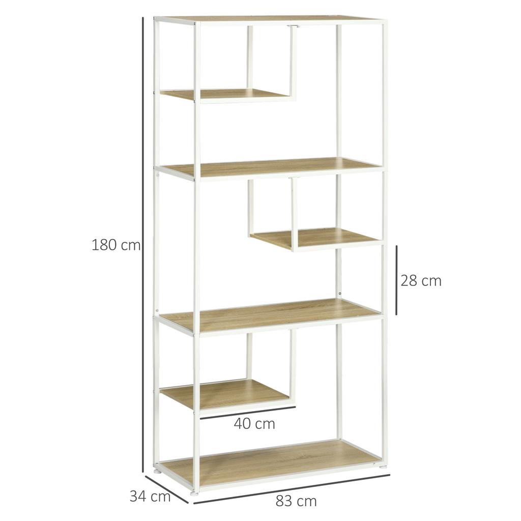 Bookcase 7-Level Storage Shelf Steel Frame Industrial Style 83 X 34 X 180 Cm Oak
