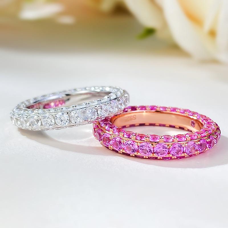 Chic Tri-Sided Full Diamond Ring: European & American INS Style, Luxurious Single Row Design, Versatile Fashion Jewelry