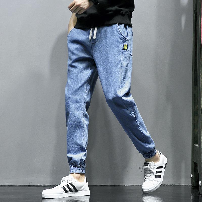 

Мужские повседневные джинсы-харем: Модные брюки с манжетами для студентов-подростков на весну/осень XXXL светло-синий