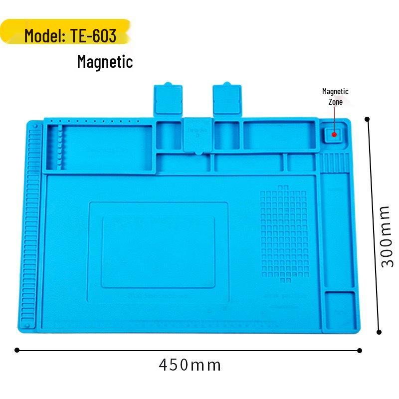 Silicone Heat-Resistant Soldering Pad with Magnetic Sections for Electronics Repair - Model TE-603