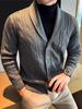Men's High-End Cable Knit Cardigan Sweater - Light Luxury Old Money Style for Autumn and Winter.