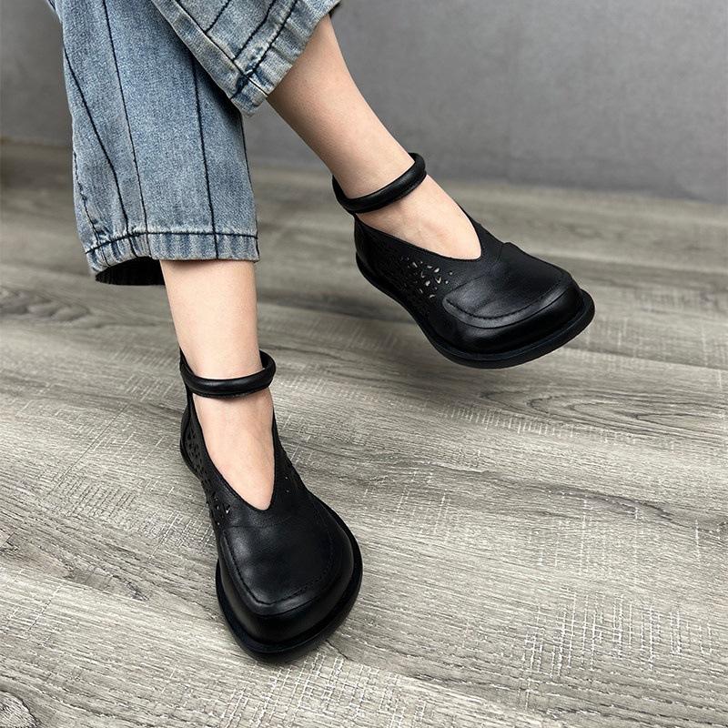 Spring Summer Big Round Head Foot Ring Cave Sandals Flat Bottom Back Zipper Flat Bottom Patch Cool Boots Women