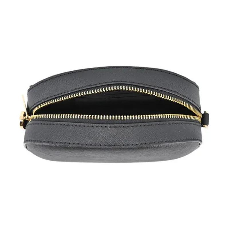 Michael Kors JET SET GLAM Round Logo Zipper Closure Leather Camera Bag Shoulder Crossbody Bag Small Women's Black