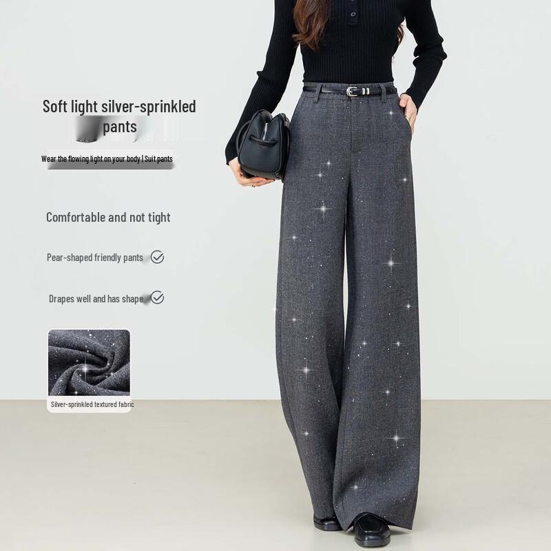 Women's High-Waisted Wide-Leg Diamond Embellished Trousers