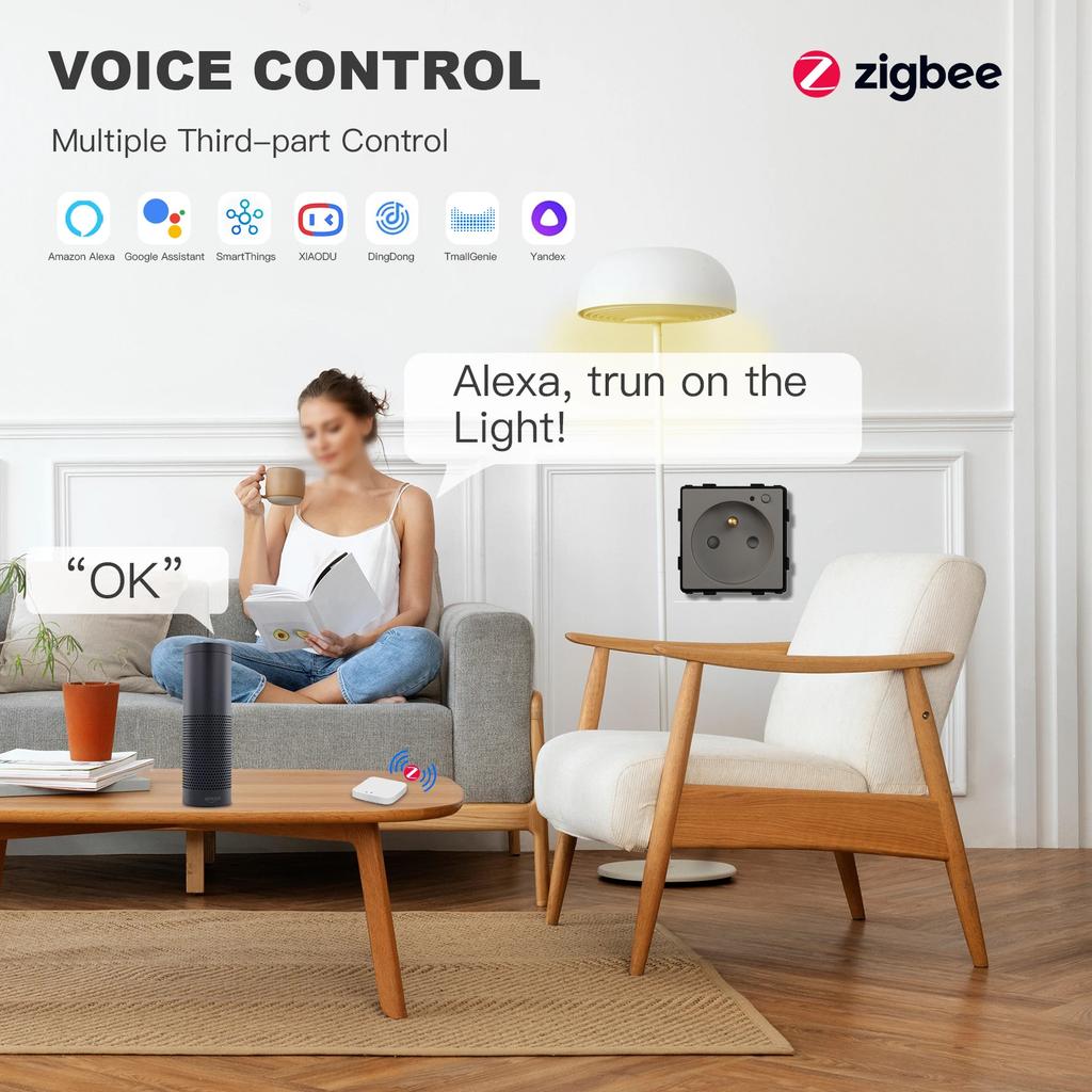 BSEED Zigbee French Socket Power Monitor Smart Plug Tuya Smart Life Alexa App Glass Frames Function Parts  Free Combination