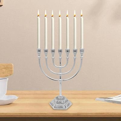 Candle Holder Menorah with 7 Branches Traditional Zinc Alloy 17cm Candelabra
