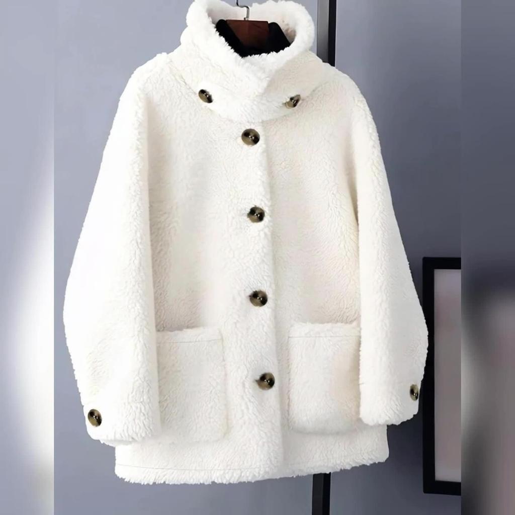 Women'S Elegant Hooded Jacket - Winter Coat with Button Front Closure, Soft Outerwear for Cold Weather, Formal & Everyday Outfits Fall/Winter Clothing