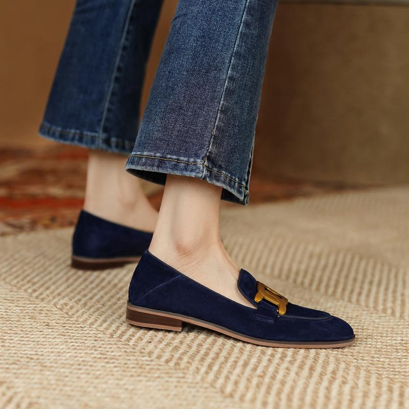 Fashion Women Retro Metal Buckle Loafer 2025 French British Style Fashion Elegant Square Toe Chunky Heels Pumps Party Flat Casual Shoes