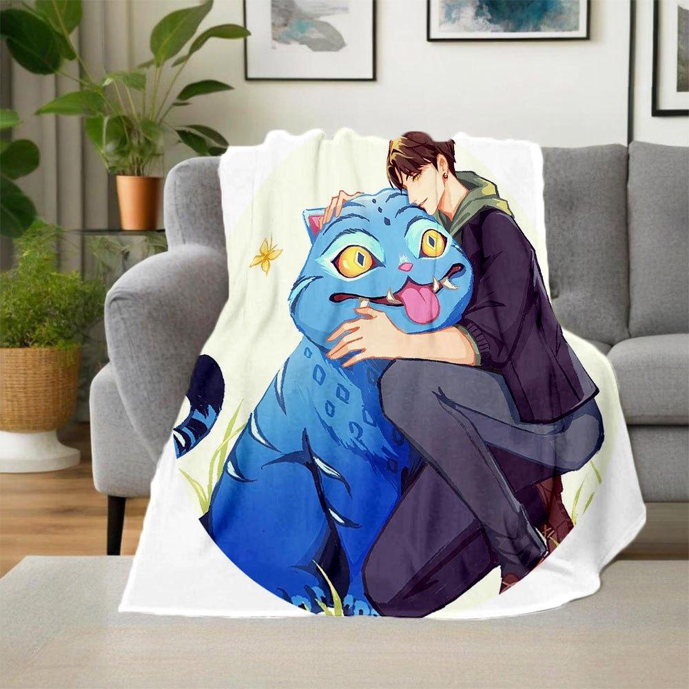 "Blue Fantasy: The Enchanted Cat's Tale"Blanket Lightweight Flannel Throw Blanket for Sofa, Bed, Travel, Camping, Livingroom, Office, Couch,