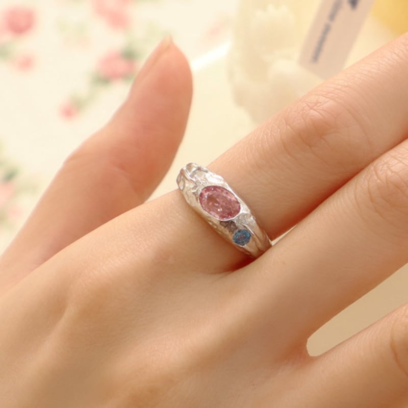 VINTAGEPINK Pink Blue Cocktail Ice 925 Silver Ring