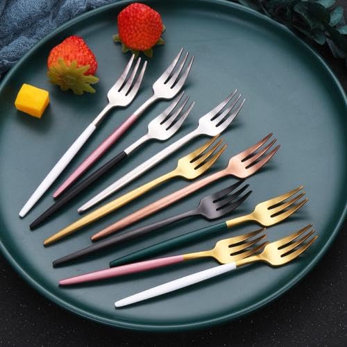 KOOLIYU 4-Piece Cutlery Set (2 Coffee Spoons + 2 Fruit Forks) - Mini Spoons, Mini Forks, Teaspoon, and Cake Fork. Dishwasher-Safe. Stainless Steel Cut