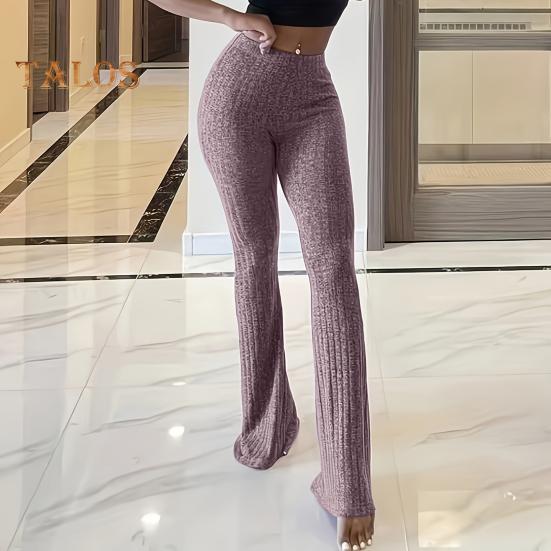 Women Yoga Pants High Waist Flared Leg Wide Leggings Solid Color Elastic Waistband Sport Pants Daily Wear