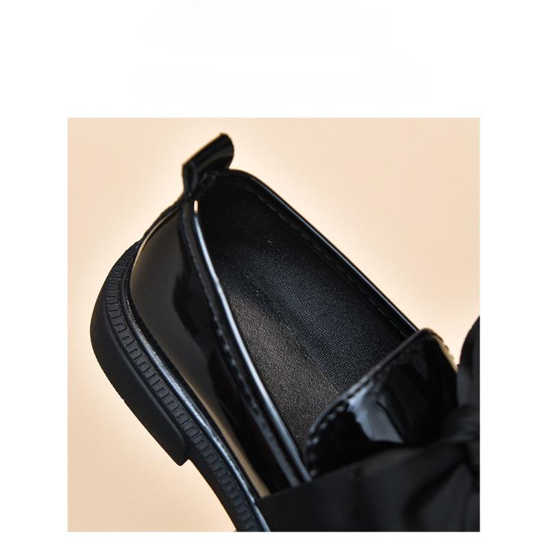 Spring and Autumn Girls' Loafers Shoes Bow Tie School Style Children's Single Shoes Black Small Leather Shoes