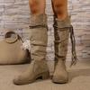Autumn and winter retro wasteland wind long boots women's thick heel thin pleated piled boots thick sole but knee high knight boots