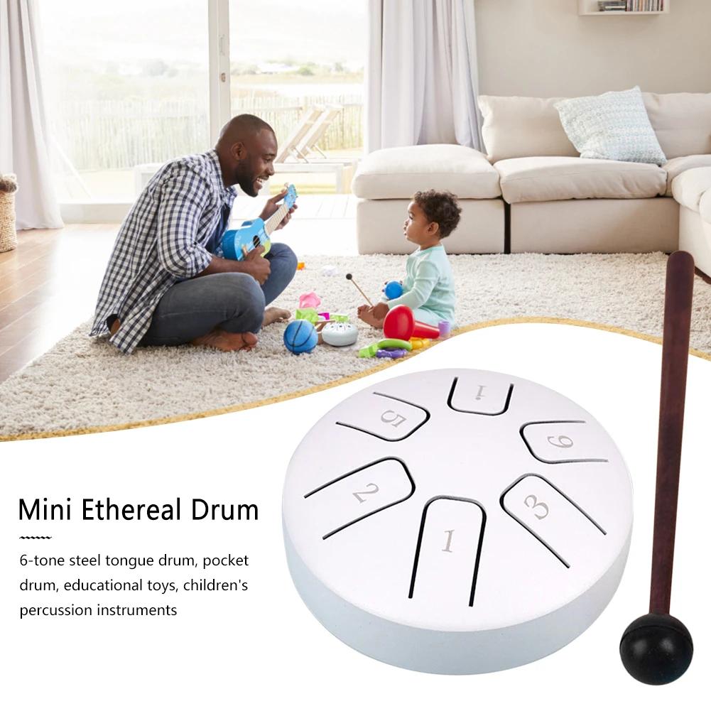 6 Tone Mini Hand Pan Drums Funny 3.8 Inch Kids Educational Toy with Drumsticks for Yoga Practice Performance Musical Instruments