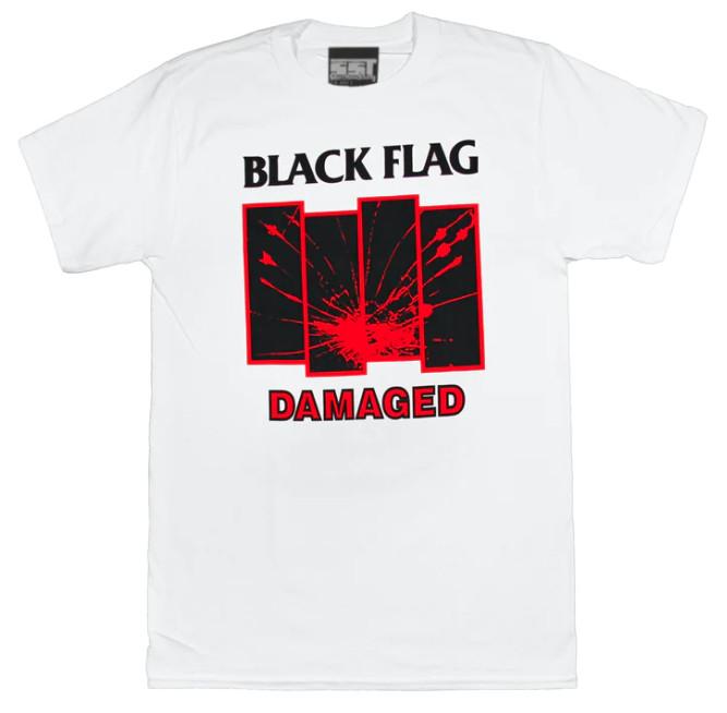 Black Flag Damaged Logo White T-Shirt White New L