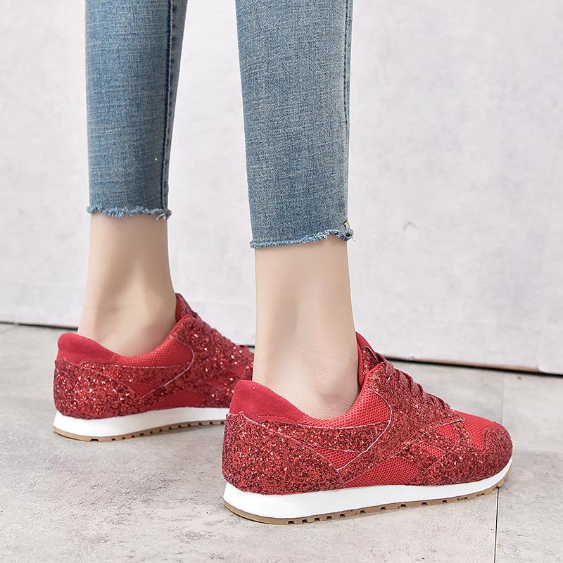 Sports  Leisure Shoes Autumn Sequin Sponge  Heel Tie Up Rhinestone Thick Soled Women's Shoes