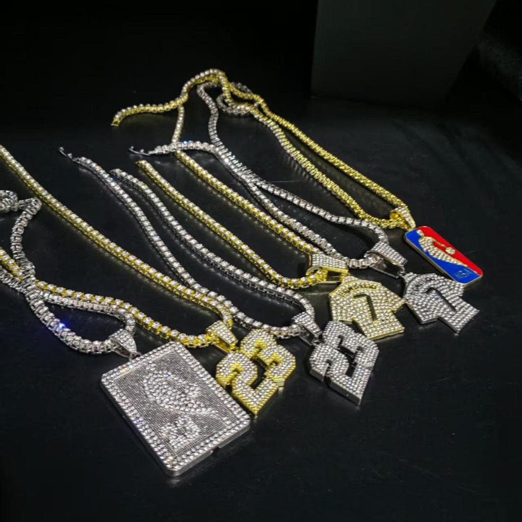 Cristiano Ronaldo Rhinestone Jersey Pendant Gold-Plated Cuban Necklace